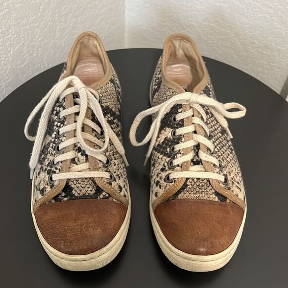 LANVIN Women's Bi-Color Leather Snakeskin Sneaker with Cap Toe, Size 37 (6.5 US) - Picture 2 of 13